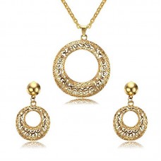 Filigree Earrings and Necklace Gold Plated Stainless Steel Jewelry Set - JS023