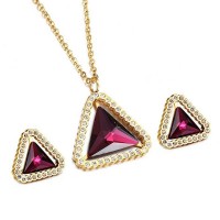 Stainless Steel Gold Plated Triangle Pendant Necklace And Earrings Set For Women Jewelry - JS026