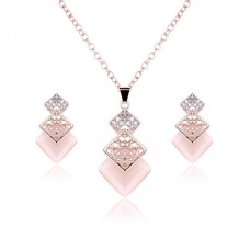 Womens Stainless Steel Jewelry Sets Fashion Cute Crystal Pendant Necklaces Stud Earrings - JS027