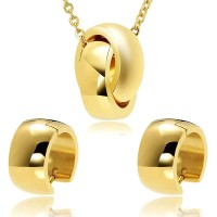 Womens Stainless Steel Jewelry Set Halo Necklace Earrings Set  - JS032-G