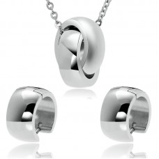 Womens Stainless Steel Jewelry Set Halo Necklace Earrings Set  - JS032-S