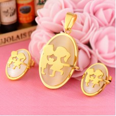 Fashion Boy And Girl Cute Gold Costume Stainless Steel Pendant And Stud Earrings Jewelry Sets Best Friend Gift Wholesale - JS056