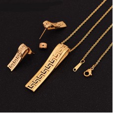 316L Stainless Steel Gold-color Jewelry Sets Pendant Necklace Stud Earrings for Women Fashion Accessory  - JS060