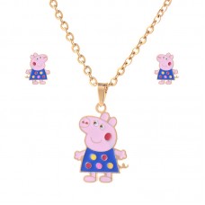 Fashion Stainless Steel Jewelry Set Lovely Pink Pig Earrings And Pendant Hot Selling Top Quality Jewelry Gift - JS0624