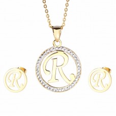  New Cheap Sets Stainless Steel Dubai Gold Color Capital Letter Pendant Necklace & Earrings Jewelry Sets for Women Gifts - JS077