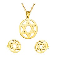 Gold Plated 316L Stainless Steel Hollow Out Star Pendant Stud Earrings and Pendant Necklace Set - JS123