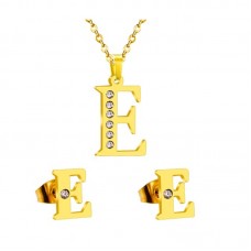 Letters E Charms Necklace Stainless Steel Alphabet Initial English Letters Pendant Necklace and Earrings Jewelry Set - JS147