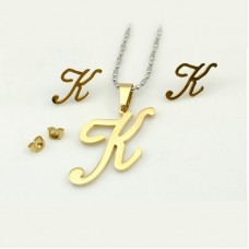 Gold K Pattern Earring Pendant Necklace Set 316L Stainless steel necklace jewelry earrings - JS149