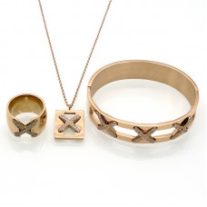 X Cross Design Bracelet Necklace Ring Sets Party Fine Jewelry Set - JS178