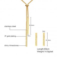 Women's Crystal Long Jewelry Sets Gold-color Stainless Steel Jewelry Sets for Women Wedding Party - JS187