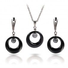 Stainless Steel Jewelry Set Black &White Ceramic Pendent & Earrings Cute Delicate Popular Wedding Jewelry Set For Women - JS188