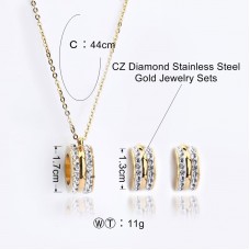 New Shiny Round Stainless Steel Jewelry Set Golden Hollow Circle Cubic Zircon Solid Jewelry Sets For Women - JS209