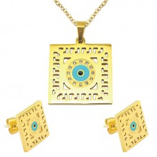 Evil eye necklace gold earrings and necklace stainless steel jewelry set - JS225