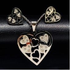 Stainless Steel Heart Shape Jewelry Sets Pendant Necklace Earrings For Women - JS236