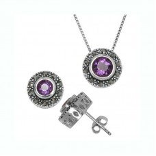 Stainless Steel Jewelry Set Genuine Gemstone Pendant and Earring Set - JS322