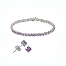 Stainless Steel Jewelry Set Genuine Gemstone Bracelet and Stud Earring Set - JS323