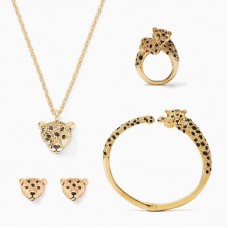 Run wild cheetah pendant & bracelet & ring & stud earrings stainless steel jewelry set - JS325