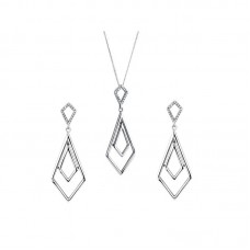 Geometric Pendant & Drop Earrings with Diamonds Stainless Steel Jewelry Set - JS326