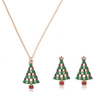 Stainless Steel Fashion Women Christmas Jewelry Set Christmas Tree Pendant Necklace Earrings for Women Gifts - JS344