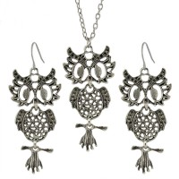 Fashion Women Girl Halloween Jewelry Set Vintage Silver 3 Style Owl Drop Earring 18"Short Necklace - JS369