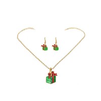 Gold Christmas Jewelry Set Gifts for Women Girls Charm Pendant Drop Earrings Set - JS421