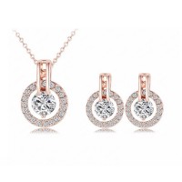 Bridesmaid CZ Crystal Set Earrings Necklace Rose Gold Xmas Gift - JS430