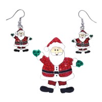 Christmas Santa Clause Dangle Charm Earrings Brooch Set Holiday Gift - JS442