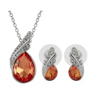 Xmas Rhinestone Crystal Orange Earrings Pendant Necklace Jewelry Set - JS448