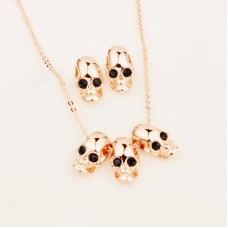 Stainless Steel Punk Women Skull Necklace Earring Sets For Women Rose Gold Color Jewelry Sets Halloween Gifts - JS331