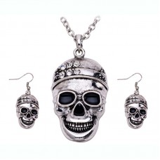 Stainless Steel New Fashion Halloween Statement Accessories For Men Women Crystal Skull Necklace Earrings Jewelry Sets Party Gifts - JS335