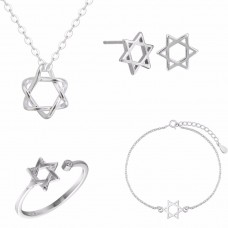 Stainless Steel Star Double Triangle Zircon Wedding Jewelry Set Christmas Birthday Gift - JS338