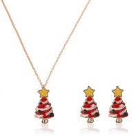 Stainless Steel Fashion Women Christmas Jewelry Set Christmas Tree Pendant Necklace Earrings for Women Gifts- JS341