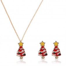 Stainless Steel Fashion Women Christmas Jewelry Set Christmas Tree Pendant Necklace Earrings for Women Gifts- JS341