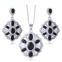 Stainless Steel Black Friday Black & White Silver Stamped Super Supplier Black Onyx Fashion Jewelry Sets Earrings Necklace - JS348