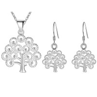 New girl necklace Silver Wishing Tree Christmas tree earring jewelry sets - JS375