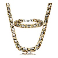 Stainless Steel Male Chain Necklace Byzantine Bracelet for Men Jewelry Sets - JS451