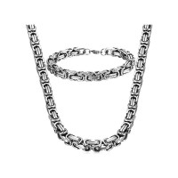 Stainless Steel Male Chain Necklace Byzantine Bracelet for Men Jewelry Sets - JS452