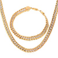 Gold Plated Cuban Curb Chain Men Necklace Bracelet Set - JS462