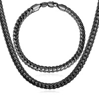 Hip Hop Men Punk Jewelry Set Snake Chain 6MM-9MM Wide Bracelet & Necklace  - JS463