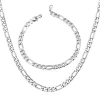 Chain 5MM Wide Stainless Steel Necklace Bracelet Set - JS464