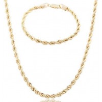 Goldtone Rope Chain Necklace Bracelet Jewelry Set - JS466