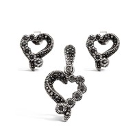 Marcasite heart set stainless steel jewelry set - JS472