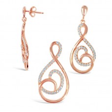 Rose gold teardrop swirl set stainless steel jewelry set - JS474