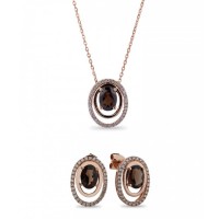 Smoky Quartz Oval Stainless Steel Jewelry Set - JS478