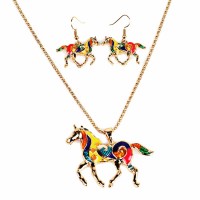 Stainless steel enamel horse latest model jewelry set - JS496