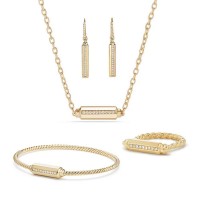 Stainless Steel Jewelry Set Gold Necklace Earrings Bracelet Ring - JS511