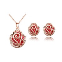 Valentines Day Gift Rose Rhinestone Flower Crystal Jewelry Set - JS523