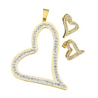 Stainless Steel Jewelry Love Heart With Rhinestone Jewelry Sets - JS524