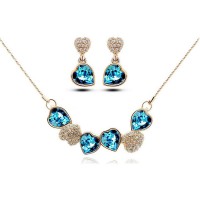 Valentines Day Gift Crystal Double Heart Fashion Jewelry Set - JS531