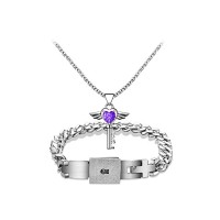 Lover Concentric Lock Key Pendant Bracelet Steel Jewelry Set - JS545